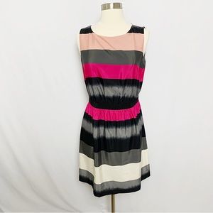 LOFT Size M Petite Pink Grey Color Block Striped Shift Dress